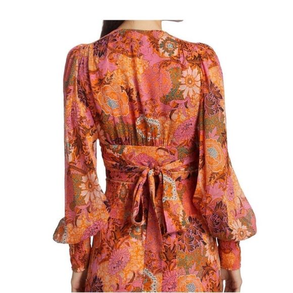 A.L.C. Samara Silk Floral Cropped Top Orange Pink Long Sleeve Blouse size 00 - Picture 6 of 13